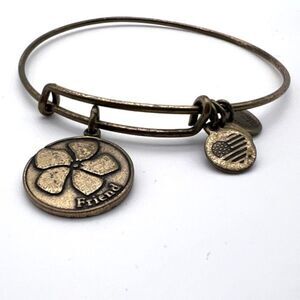 Alex and Ani Friend Flower Pansy Gold Tone Bangle Bracelet charm‎